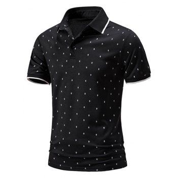 

Summer T Shirt Allover Nautical Print Turn Down Collar Short Sleeve Half Button Casual Tee, Black