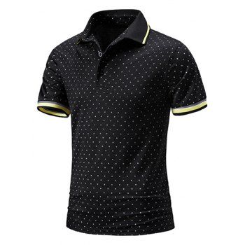

Summer T Shirt Polka Dot Print Colorblock Half Button Short Sleeve Turn Down Collar Casual Tee, Black