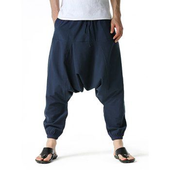 

Hip Hop Harem Pants Solid Color Drawstring Baggy Drop Crotch Loose Casual Beam Feet Pants, Cadetblue