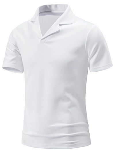 T-shirt D'Eté Décontracté en Couleur Unie Manches Courtes à Col Cranté - Blanc XXL