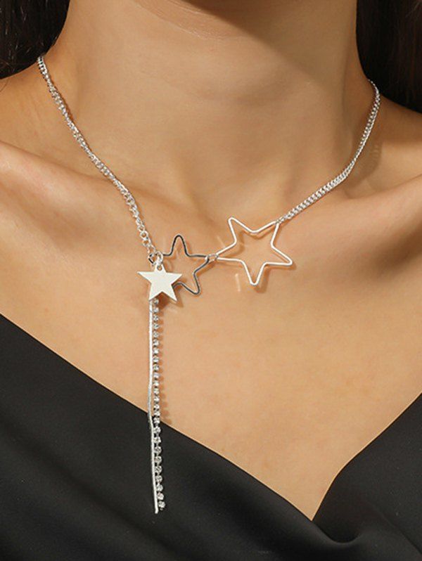 Hollow Out Star Pattern Adjustable Alloy Chain Choker Necklace - SILVER 