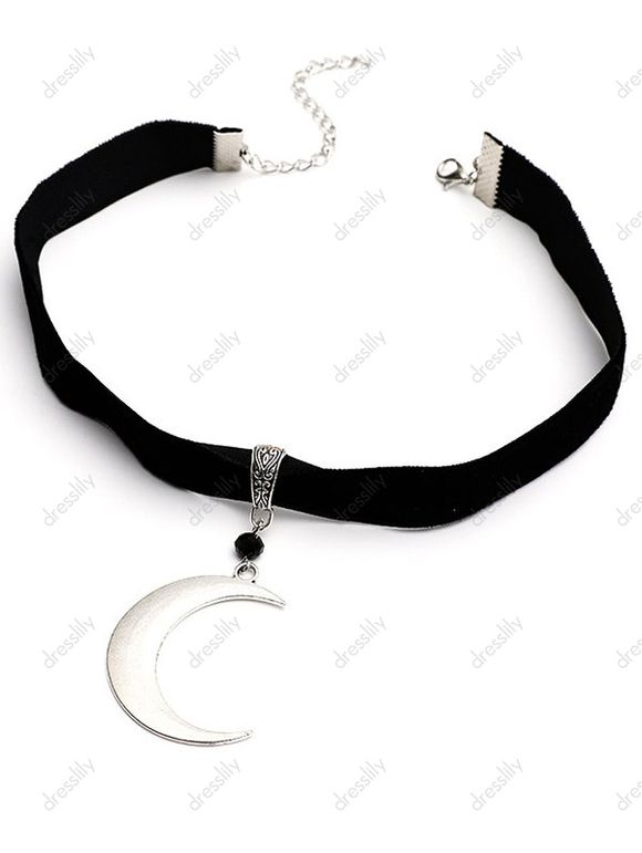 Collier Ras-de-Cou en Velours avec Pendentif Lune en Métal Style Gothique - Noir 