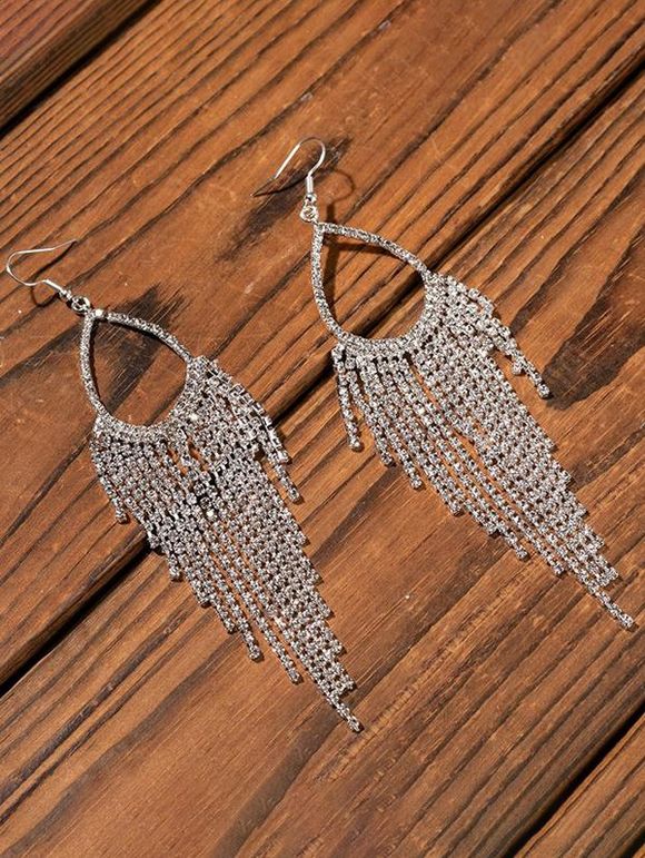 Boucles D'Oreilles Pendantes Crochets Motif Goutte D'Eau en Diamant Fantaisie Brillant - Argent 