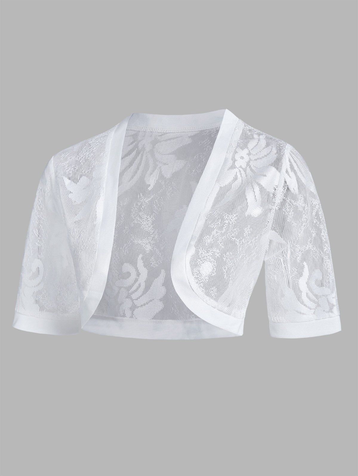 T-shirt d'Eté Kimono Court Floral en Dentelle Transparente à Manches 1 / 2 - Blanc XXL