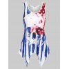 American Flag Skull Print Lace Insert Handkerchief Tank Top And Lace Up Capri Leggings Summer Outfit - multicolor S