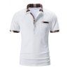 T-shirt D'Eté Vintage Décontracté à Carreaux Imprimé avec Demi-Bouton Manches à Col Relevé - Blanc XXL