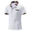 T-shirt D'Eté Vintage Décontracté à Carreaux Imprimé avec Demi-Bouton Manches à Col Relevé - Blanc XXL