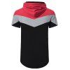 T-shirt à Capuche d'été Décontracté en Blocs de Couleurs à Manches Courtes - Rouge XXL