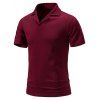 T-shirt D'Eté Décontracté en Couleur Unie Manches Courtes à Col Cranté - Rouge Vineux XL