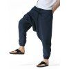 Pantalon Sarouel Décontracté Ample Entrejambe en Couleur Unie à Cordon - Bleu Cadette XL