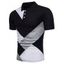 T-shirt d'été Décontracté en Blocs de Couleurs à Manches Courtes à Col Relevé avec Demi-Bouton - Noir XXL