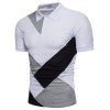T-shirt d'été Décontracté en Blocs de Couleurs à Manches Courtes à Col Relevé avec Demi-Bouton - Blanc XXL