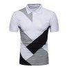 T-shirt d'été Décontracté en Blocs de Couleurs à Manches Courtes à Col Relevé avec Demi-Bouton - Blanc XXL