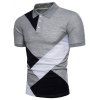 T-shirt d'été Décontracté en Blocs de Couleurs à Manches Courtes à Col Relevé avec Demi-Bouton - Noir XXL