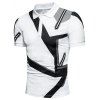 T-shirt D'Eté Décontracté Géométrique Imprimé Manches Courtes à Col Relevé avec Demi-Bouton - Blanc M
