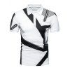 T-shirt D'Eté Décontracté Géométrique Imprimé Manches Courtes à Col Relevé avec Demi-Bouton - Blanc XXL