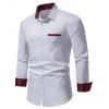 Casual Shirt Printed Insert Colorblock Mock Pockets Long Sleeve Turn Down Collar Button-up Shirt - WHITE XXL
