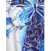 Plus Size Casual T Shirt Galaxy Leaf Rose Print Half Zipper Colorblock Cold Shoulder Summer Tee - BLUE 2X
