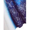Plus Size Casual T Shirt Galaxy Leaf Rose Print Half Zipper Colorblock Cold Shoulder Summer Tee - BLUE 2X