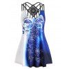 Plus Size Rose Butterfly Print Strappy Tank Top - BLUE 1X