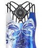 Plus Size Rose Butterfly Print Strappy Tank Top - BLUE L