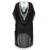 Plus Size Cover Up Dress Crochet Insert Tassel Backless Beach Dress - BLACK 2XL