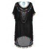 Plus Size Cover Up Dress Crochet Insert Tassel Backless Beach Dress - BLACK 3XL