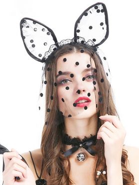 Gothic Style Headband Swiss Dots Lace Cat Ear Shape Hair Hoop