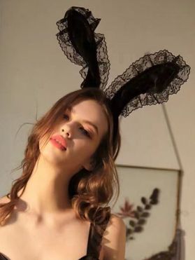 Sweet Flower Lace Rabbit Ear Headband For Cosplay