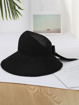 Summer Outdoor Beach Sun Hat Foldable Wide Brim Bowknot Straw Visor Cap