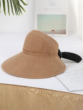 Summer Outdoor Beach Sun Hat Foldable Wide Brim Bowknot Straw Visor Cap