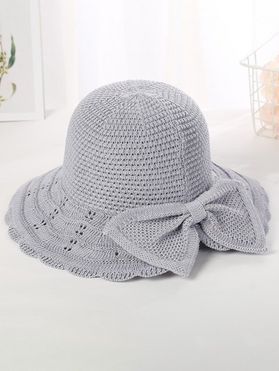 Beach Outdoor Sun Hat Bowknot Embellishment Knit Pure Color Sun Cap