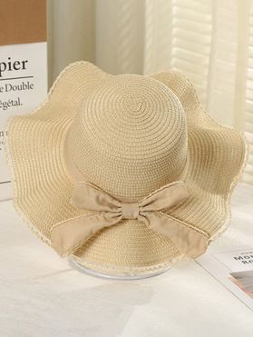 Outdoor Summer Beach Sun Hat Wave Wide Lace Brim Bowknot Floppy Straw Hat