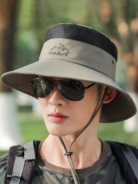 Men Bucket Hat Mountain Letter Embroidery Outdoor Climbing Foldable Fisherman Hat