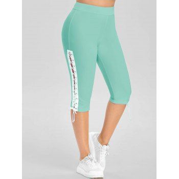

Plus Size Lace Up Eyelet Capri Leggings, Green