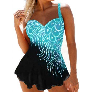 

Modest Tankini Swimsuit Fringed Rhinestone Droplet Print Padded Straps Summer Beach Swimwear, White