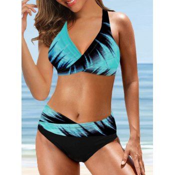 

Modest Tankini Swimsuit Contrast Colorblock Twisted Padded Straps Halter Summer Beach Swimwear, Green