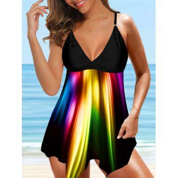 

Modest Tankini Swimwear Colored Ombire Printed Padded Boyshorts Summer Beach Swimsuit, Black