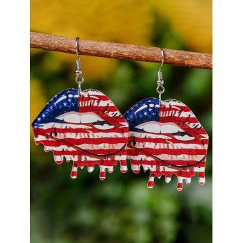 

Independence Day Drop Earrings Star Striped American Flag Lip-shaped Ethnic Patriotic Earrings, Multicolor
