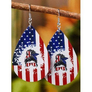 

Ethnic Drop Earrings Droplet-shaped Character American Flag Star Striped Print Patriotic Earrings, Multicolor