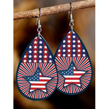 

Vintage Drop Earrings Droplet-shaped American Flag Star Striped Print Ethnic Patriotic Earrings, Multicolor