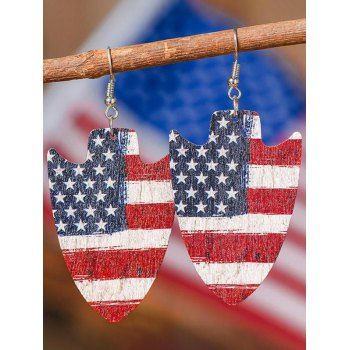 

Vintage Earrings American Flag Print Patriotic Earrings Star And Stripe Hook PU Drop Earrings, Multicolor