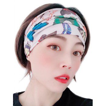 Fashion Women's Hair Accessories Bohemian Headband Butterfly Print Trendy Sporty Wide Headband White