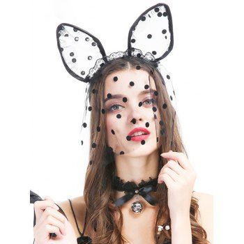 

Gothic Style Headband Swiss Dots Lace Cat Ear Shape Hair Hoop, Black