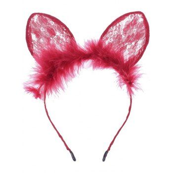 

Sweet Fluffy Floral Lace Cat-ear Shape Headband, Red