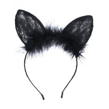 

Sweet Fluffy Floral Lace Cat-ear Shape Headband, Black