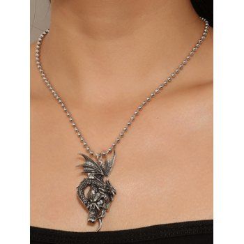 

Vintage Dragon Skull Pattern Pendant Necklace, Silver