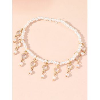 Artificial Pearl Faux Crystal Tassel Charm Anklet