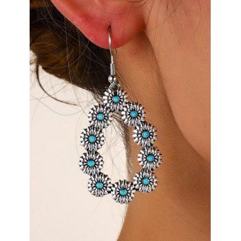 

Bohemian Drop Earrings Droplet-shaped Flower Pattern Faux Turquoise Vacation Earrings, Silver