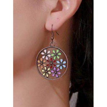 

Bohemian Drop Earrings Geometric-shaped Colored Flower Pattern Trendy Vacation Earrings, Multicolor